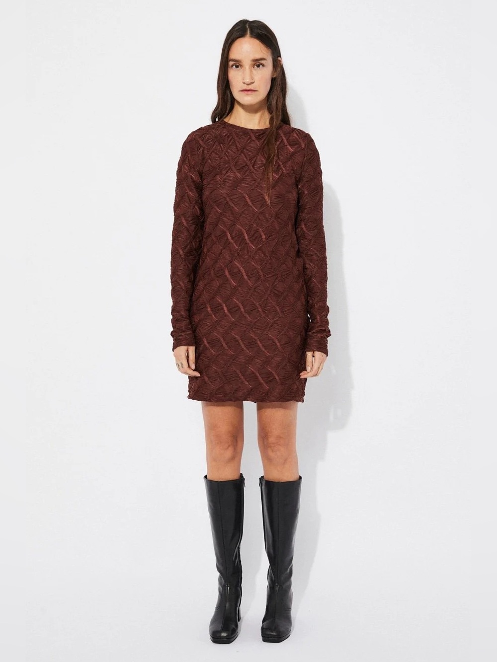 Rita Row NWOT Obacs Textured Long Sleeve Dress in Brown size M